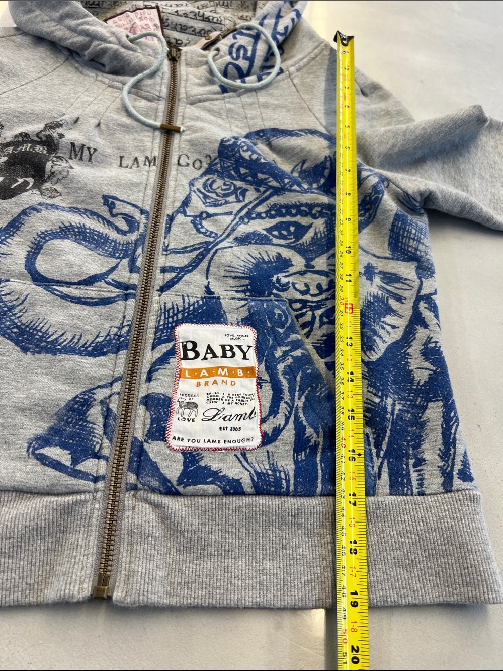 L.A.M.B. Gray Zip Hoodie with Blue Graphic Elephant Print - Picture 9 of 9